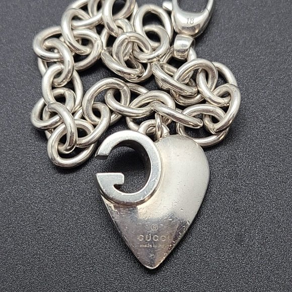 AUTHENTIC Gucci Sterling Silver GG Design Heart Charm Bracelet - Picture 1 of 8